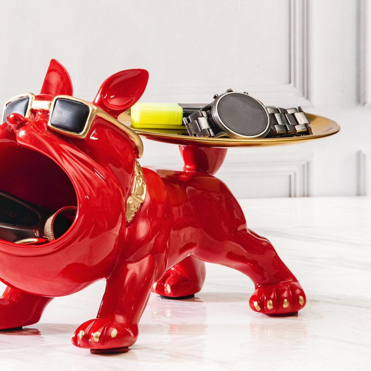 Bulldog Beeld met Opbergschaal – Decoratief Hondenbeeld voor Sleutels & Snoep