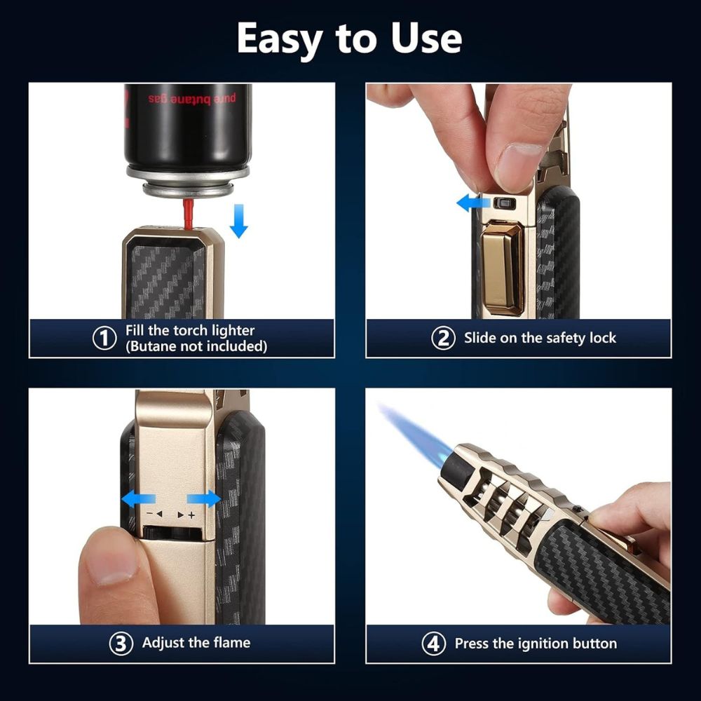 Windproof Torch Lighter met 1300°C Blauwe Vlam – Navulbaar Butaan Gasbrander in Luxe Cadeauverpakking
