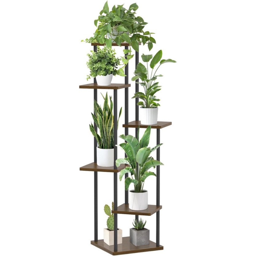 Virello Verticale Plantenstandaard – Gelaagde Plantentrap van Hout en Zwart IJzer