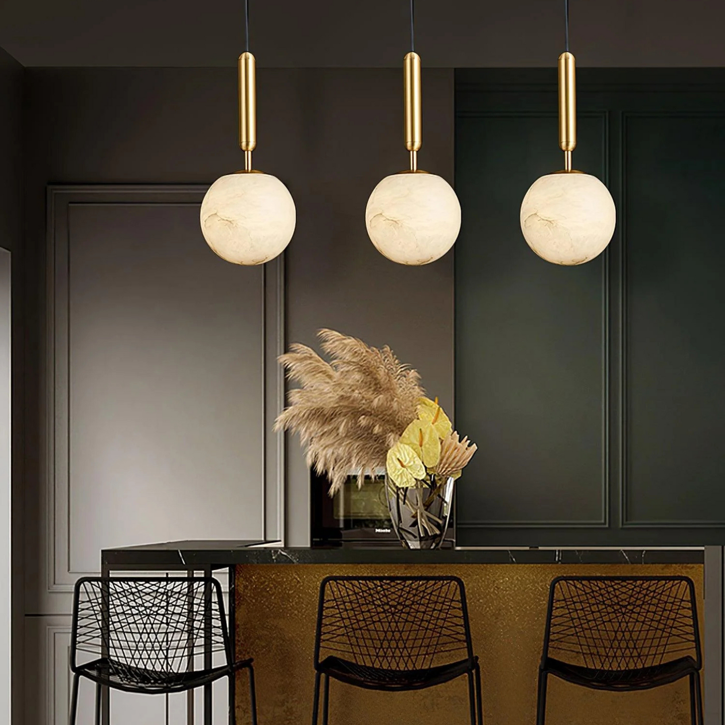 Gouden Alabaster Hanglamp – Luxe Marmeren Look | Sfeervolle Designverlichting