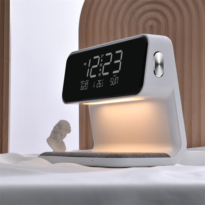 3-in-1 Bedlamp met Draadloze Oplader – LCD Alarmklok & Touch Dimbare LED Tafellamp