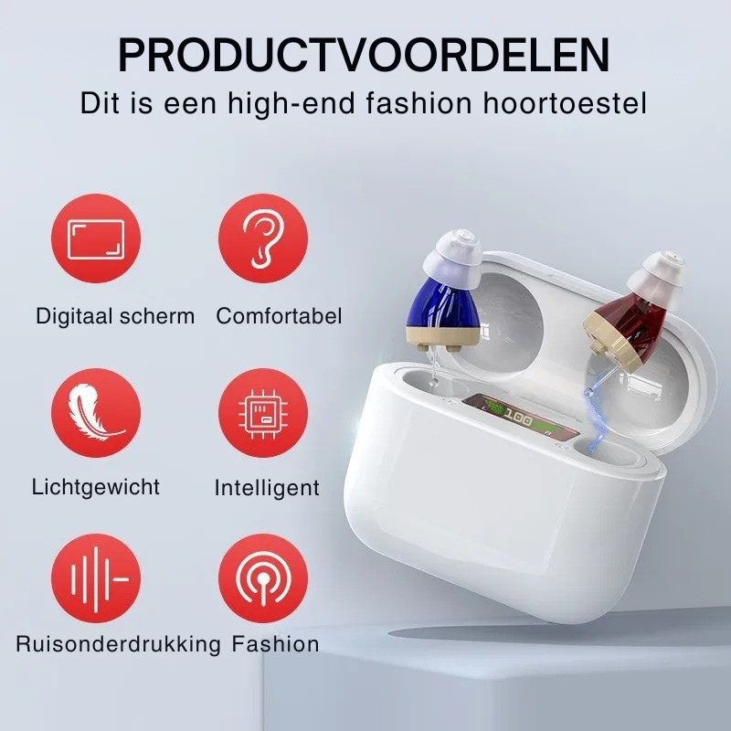 Onzichtbaar Oplaadbaar Hoortoestel voor Volwassenen – In-Ear Geluidsversterker met Ruisonderdrukking, Ergonomische Pasvorm & Draagcomfort | Discreet, Lichtgewicht & USB-oplaadbaar