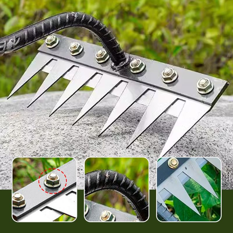 Tuinhark met Verwisselbare Kop – Carbonstalen Rake voor Onkruid, Bladeren & Grondbewerking | 5-8 Tanden, Compact & Roestvrij