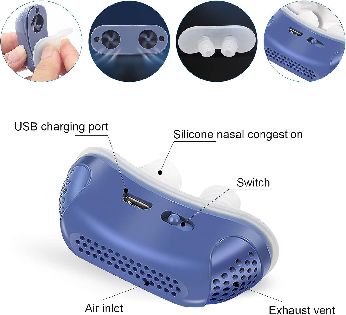 Draagbaar Anti-Snurk Apparaat bij Slaapapneu – Micro CPAP met Zachte Luchtdruk & USB-Oplaadfunctie | Fluisterstil, Medisch Siliconen & Compact Formaat voor Reizen of Thuisgebruik