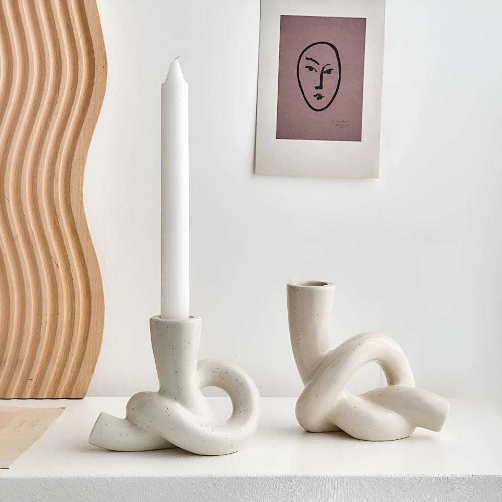 Minimalistische Keramische Knoop Kandelaar – Stijlvolle Woondecoratiev