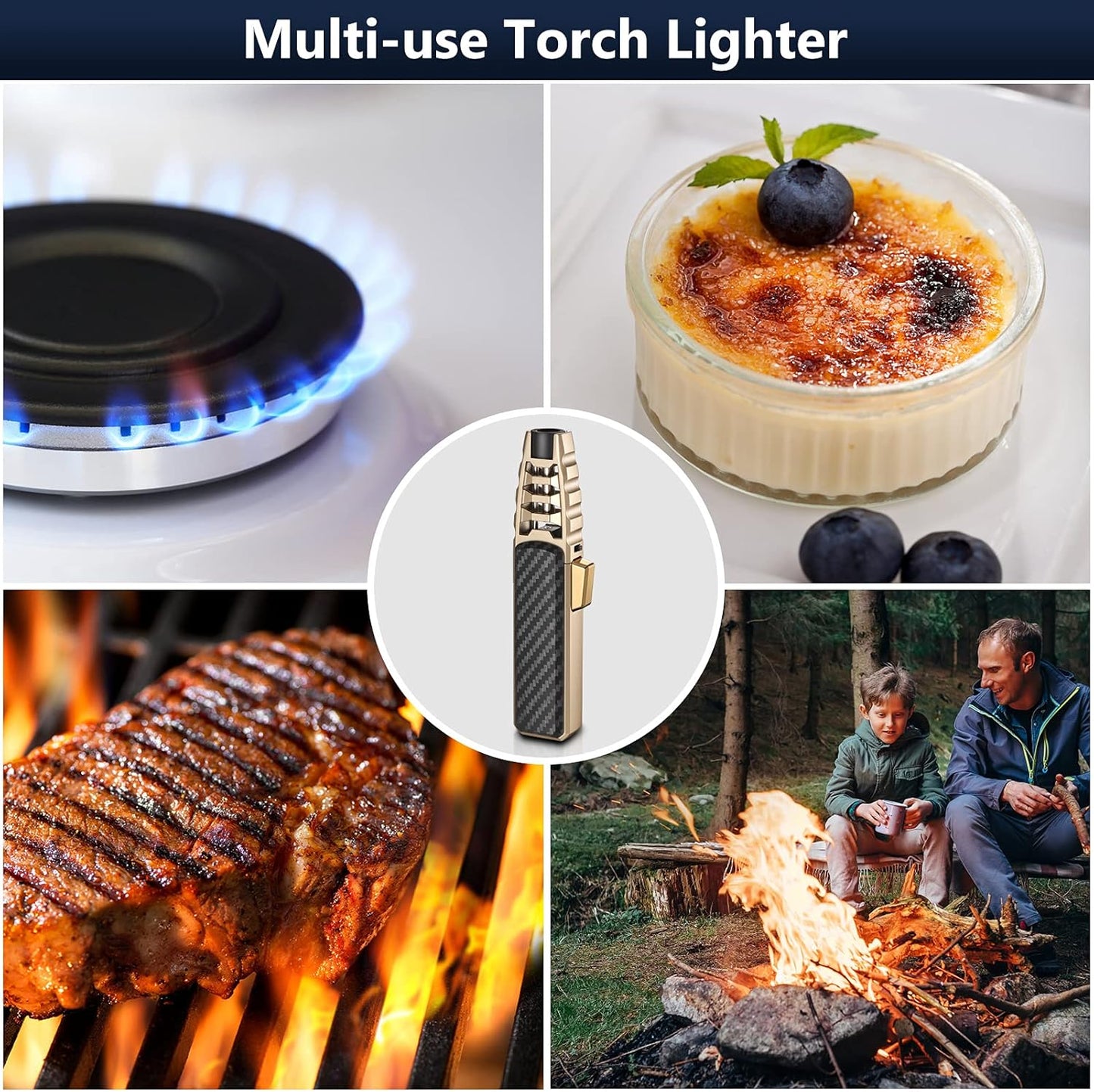 Windproof Torch Lighter met 1300°C Blauwe Vlam – Navulbaar Butaan Gasbrander in Luxe Cadeauverpakking