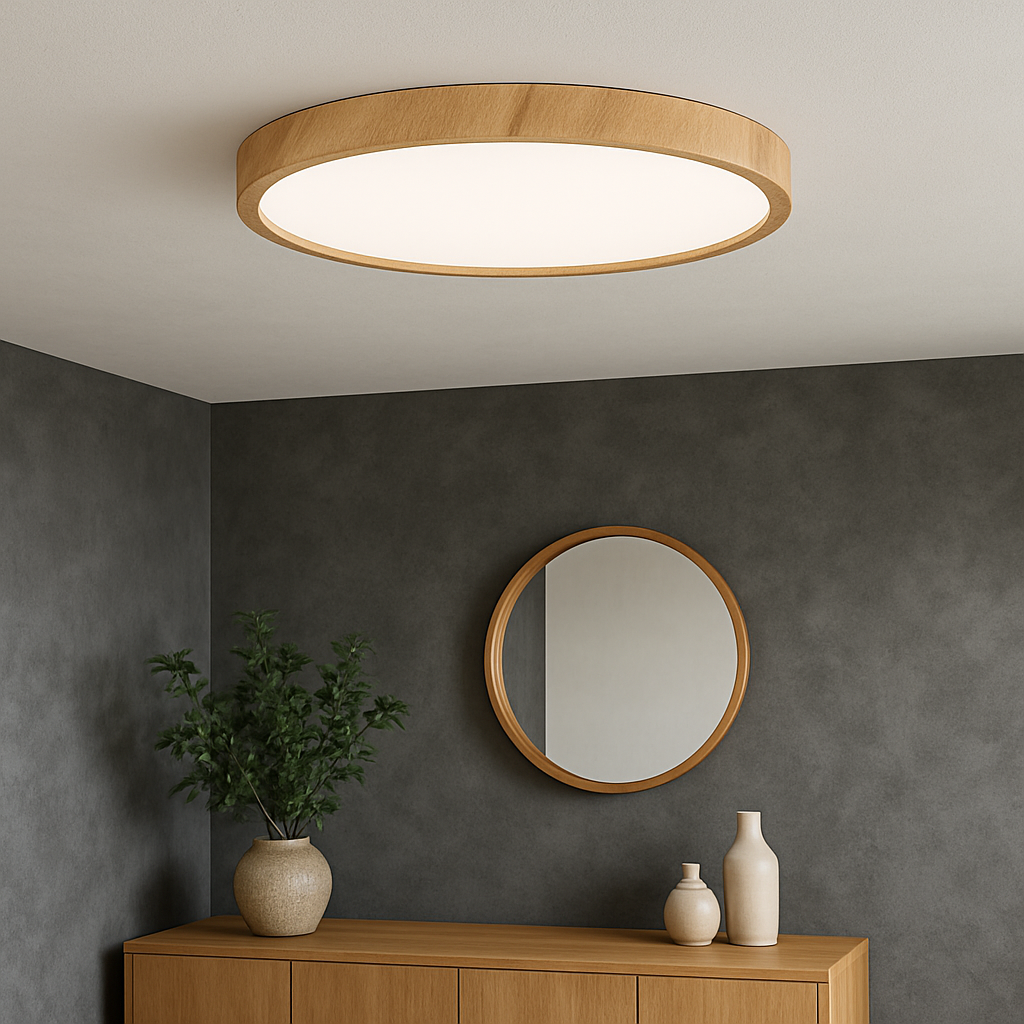Plafondlamp met Houten Look – LED Plafondverlichting in Scandinavische Stijl voor Eettafel of Woonkamer | Warm Licht, Minimalistisch Design & Meerdere Maten