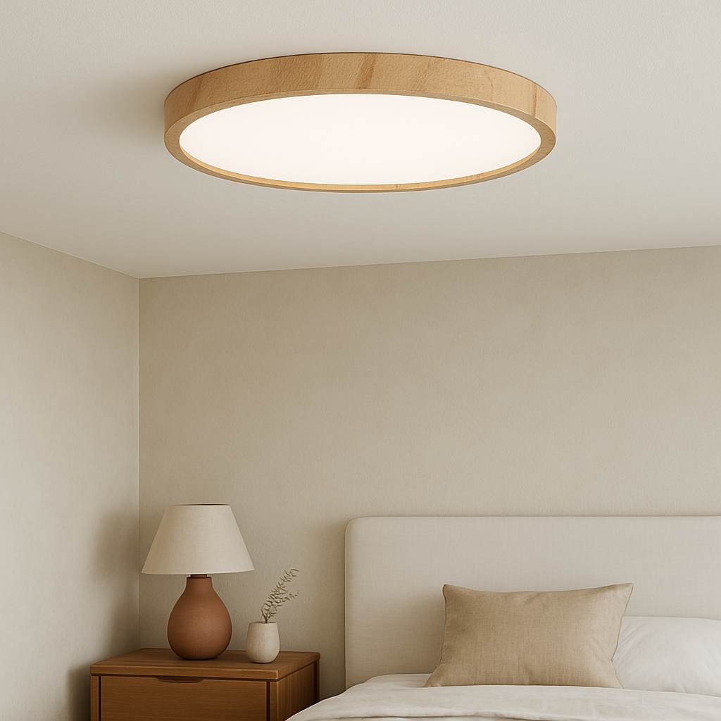 Plafondlamp met Houten Look – LED Plafondverlichting in Scandinavische Stijl voor Eettafel of Woonkamer | Warm Licht, Minimalistisch Design & Meerdere Maten