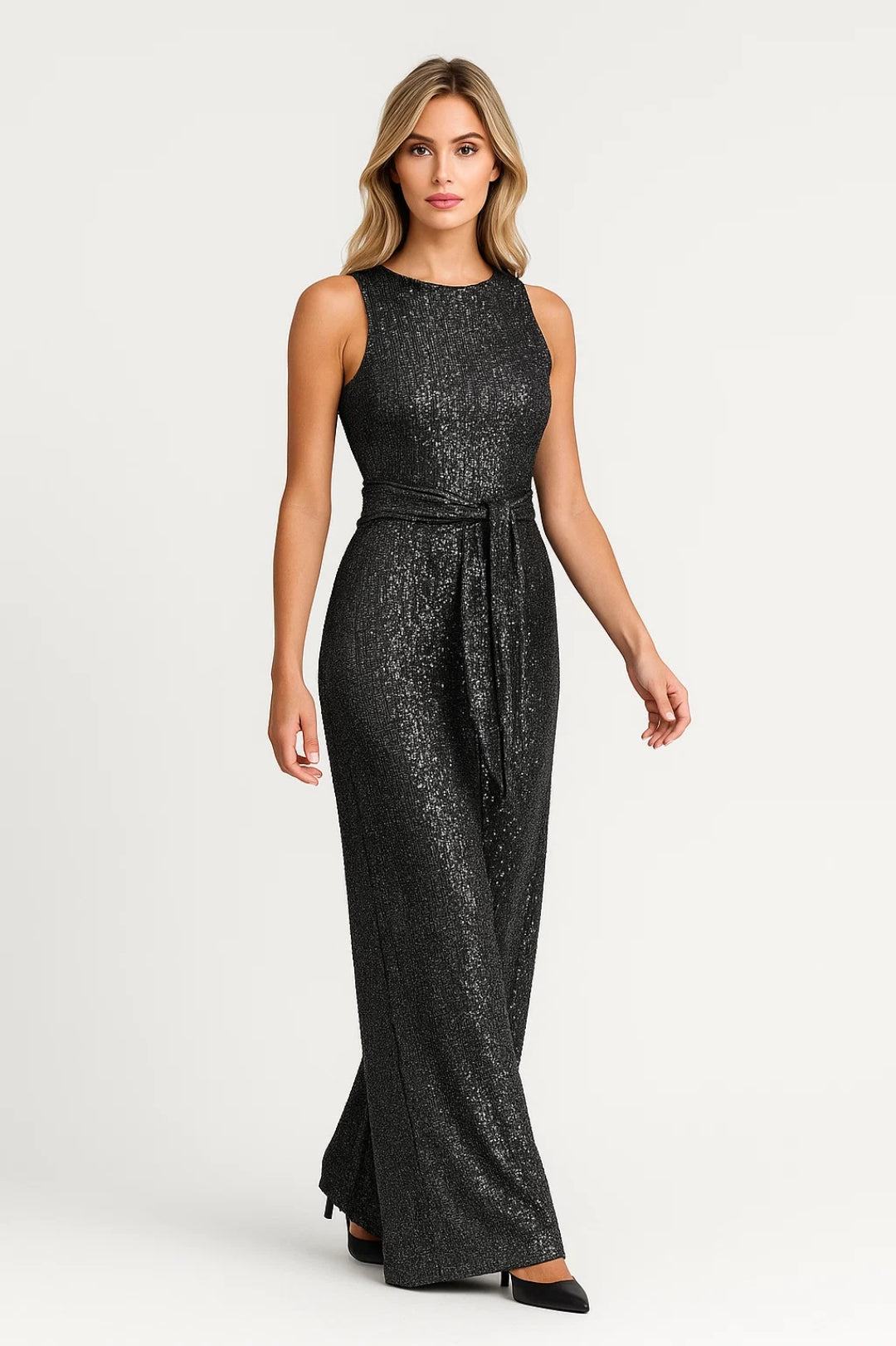 Dames jumpsuit – hoge taille, wide leg, mouwloos, feestelijk