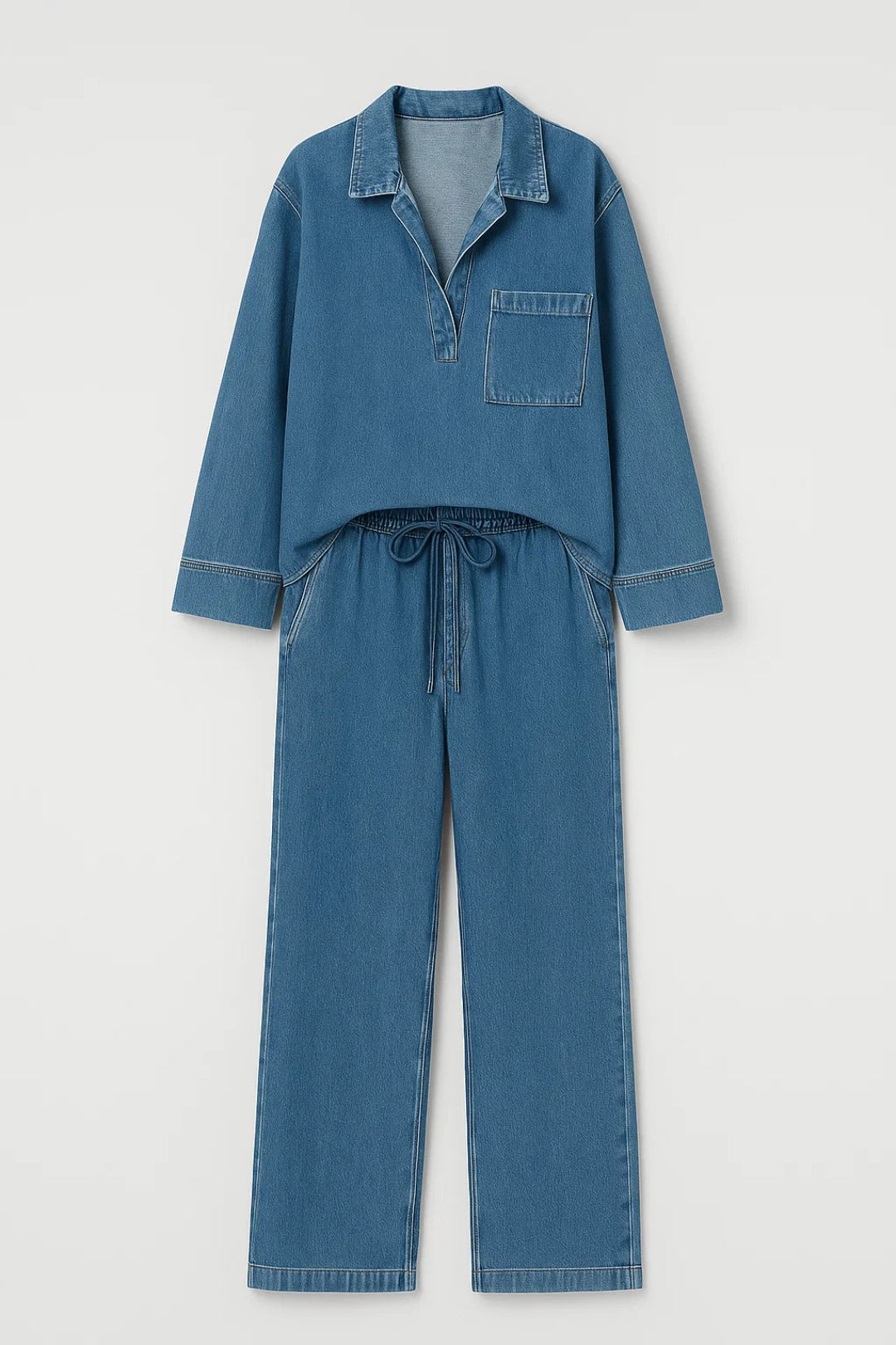 Dames co-ord set – oversized blouse, wijde broek, casual