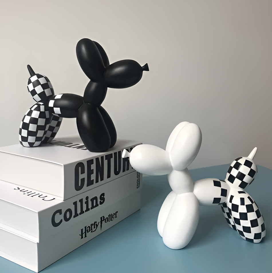 Ballonhond Decoratie – Speels Kunsthars Beeldje in Zwart of Wit – Modern & Veilig Interieuraccent