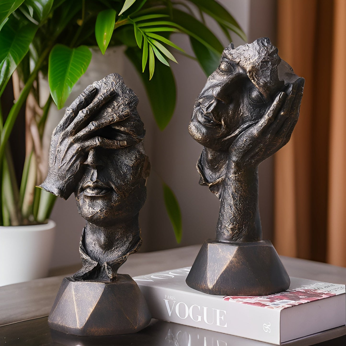 Abstrakte Gezichtsbeeld voor Interieurdecoratie – Expressive Face Sculptuur 33cm | Moderne Creatieve Kunst van Kunsthars