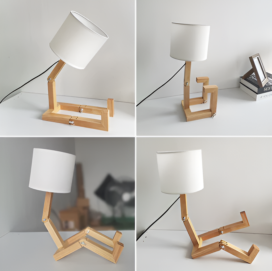 Flex WoodMan Tafellamp – Massief Houten Robotlamp met Verstelbaar Design