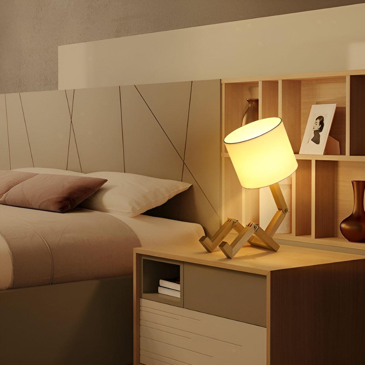 Flex WoodMan Tafellamp – Massief Houten Robotlamp met Verstelbaar Design
