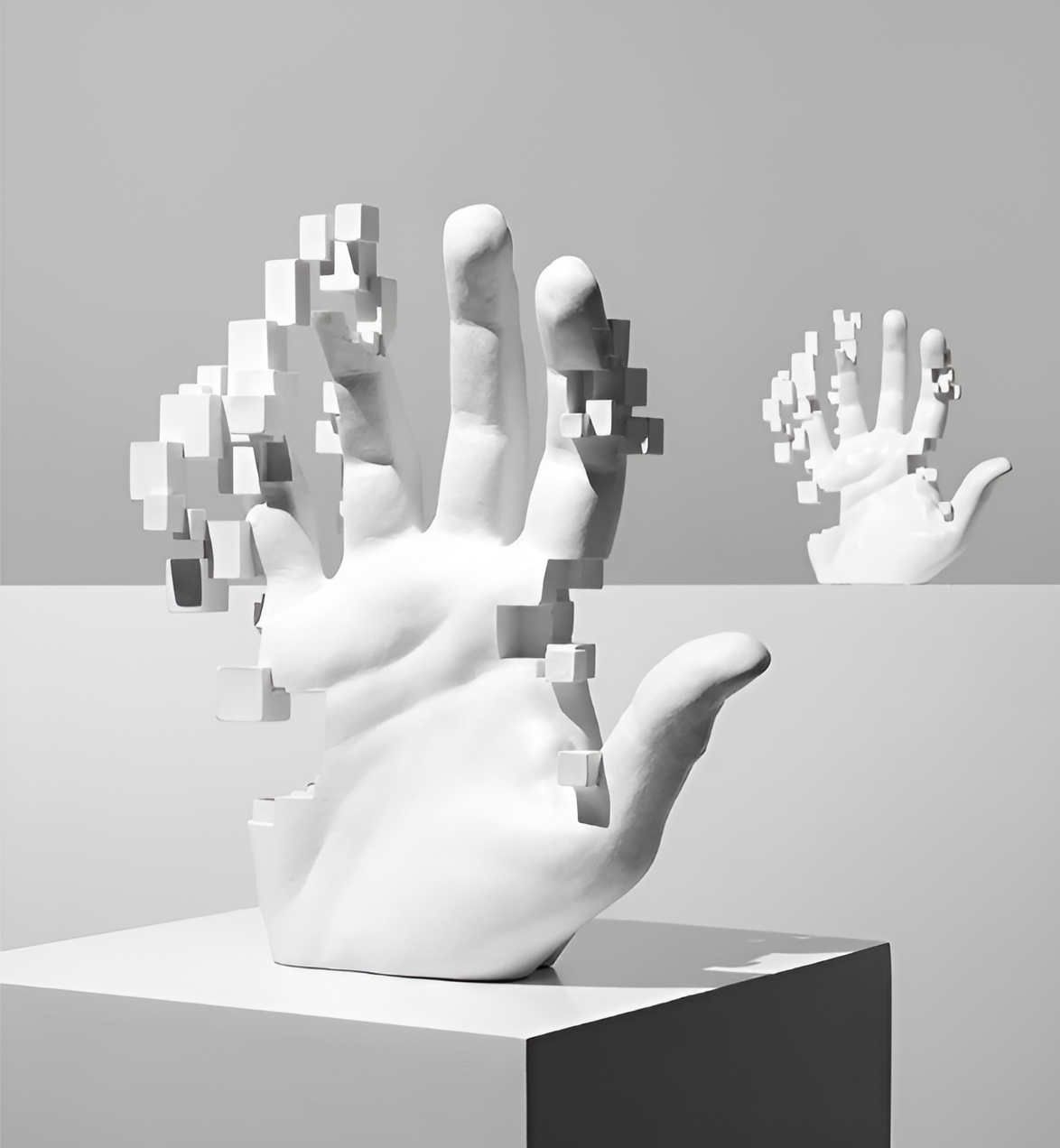 Mosaik Handbeeld van Harz – Abstracte Kunstdecoratie met Glitch Patroon