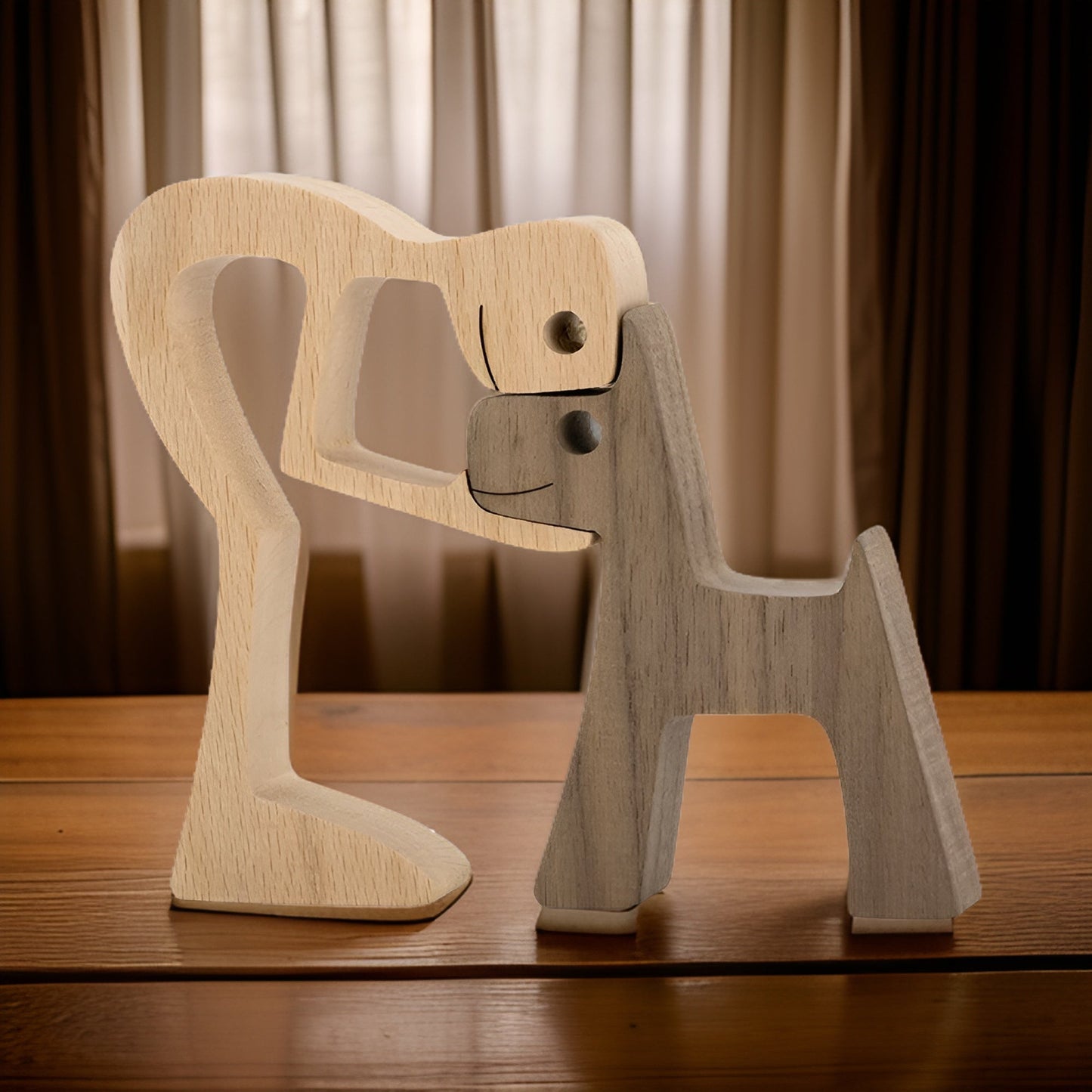 Paws of Love – Handgemaakte Houtsculptuur van Hond en Mens – Symbool van Eeuwige Verbondenheid