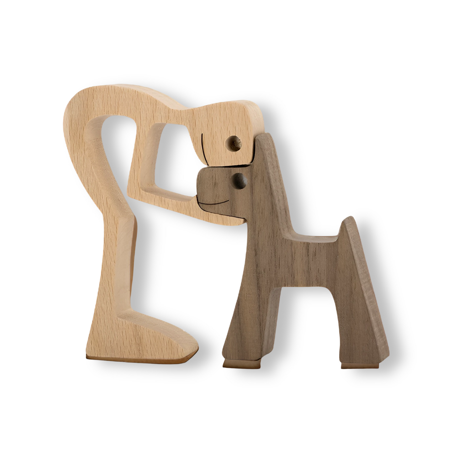 Paws of Love – Handgemaakte Houtsculptuur van Hond en Mens – Symbool van Eeuwige Verbondenheid