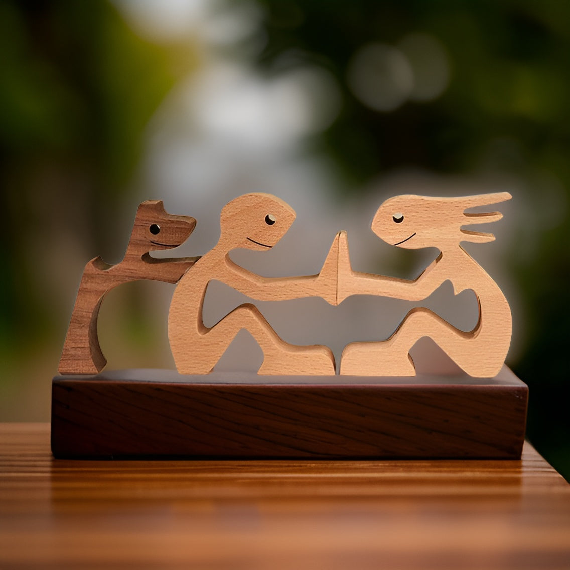 Paws of Love – Handgemaakte Houtsculptuur van Hond en Mens – Symbool van Eeuwige Verbondenheid