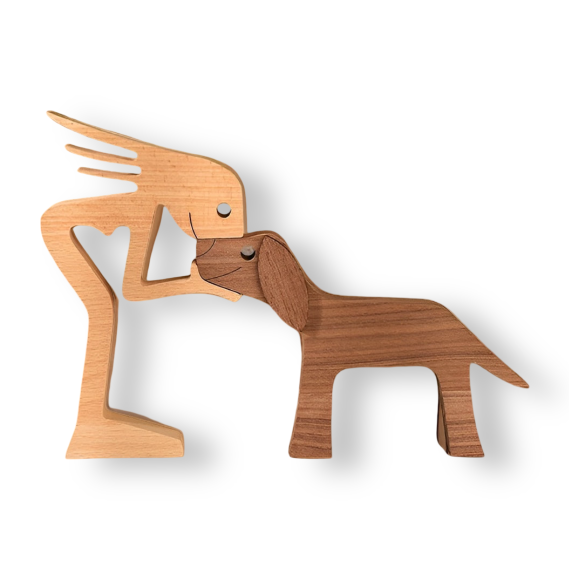 Paws of Love – Handgemaakte Houtsculptuur van Hond en Mens – Symbool van Eeuwige Verbondenheid