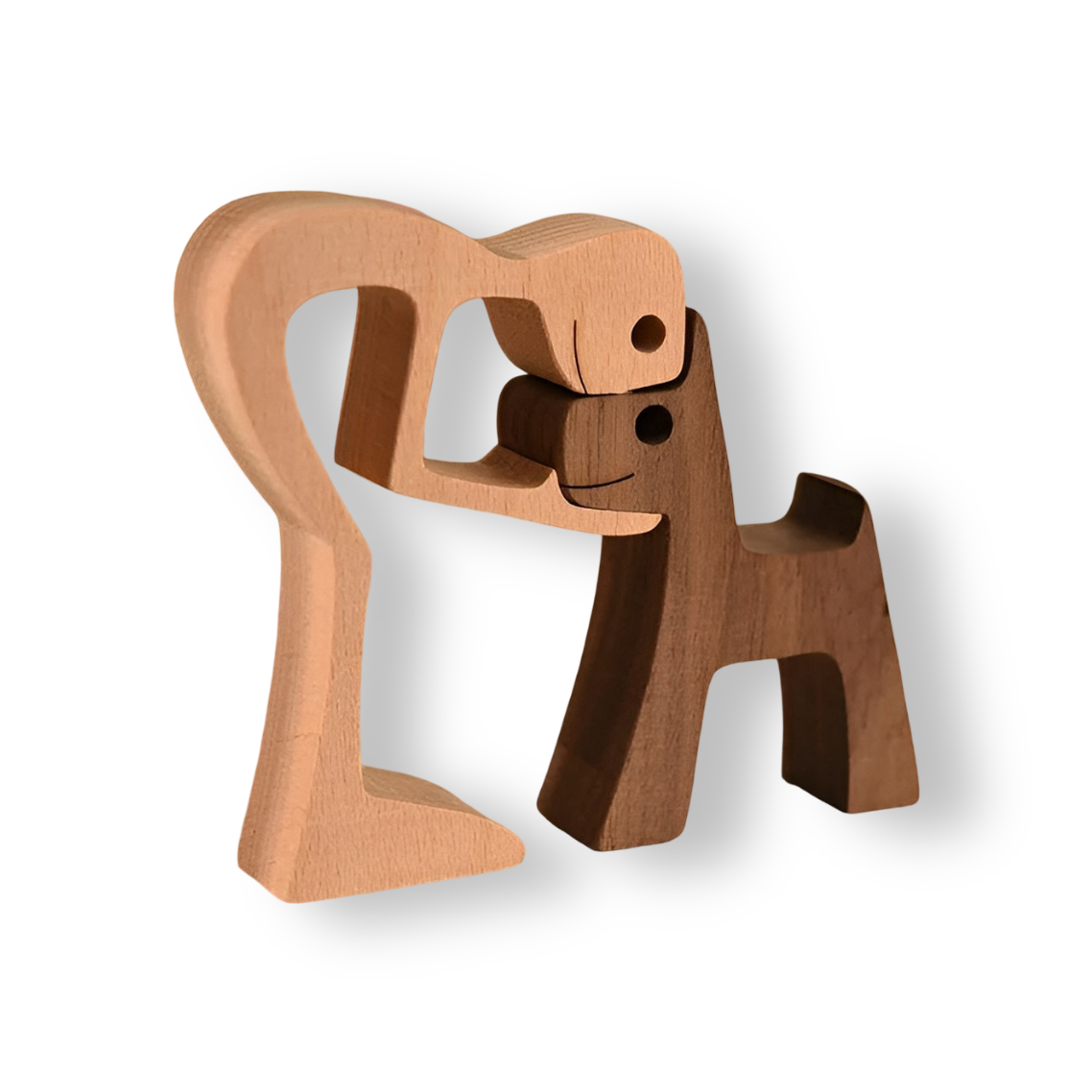 Paws of Love – Handgemaakte Houtsculptuur van Hond en Mens – Symbool van Eeuwige Verbondenheid