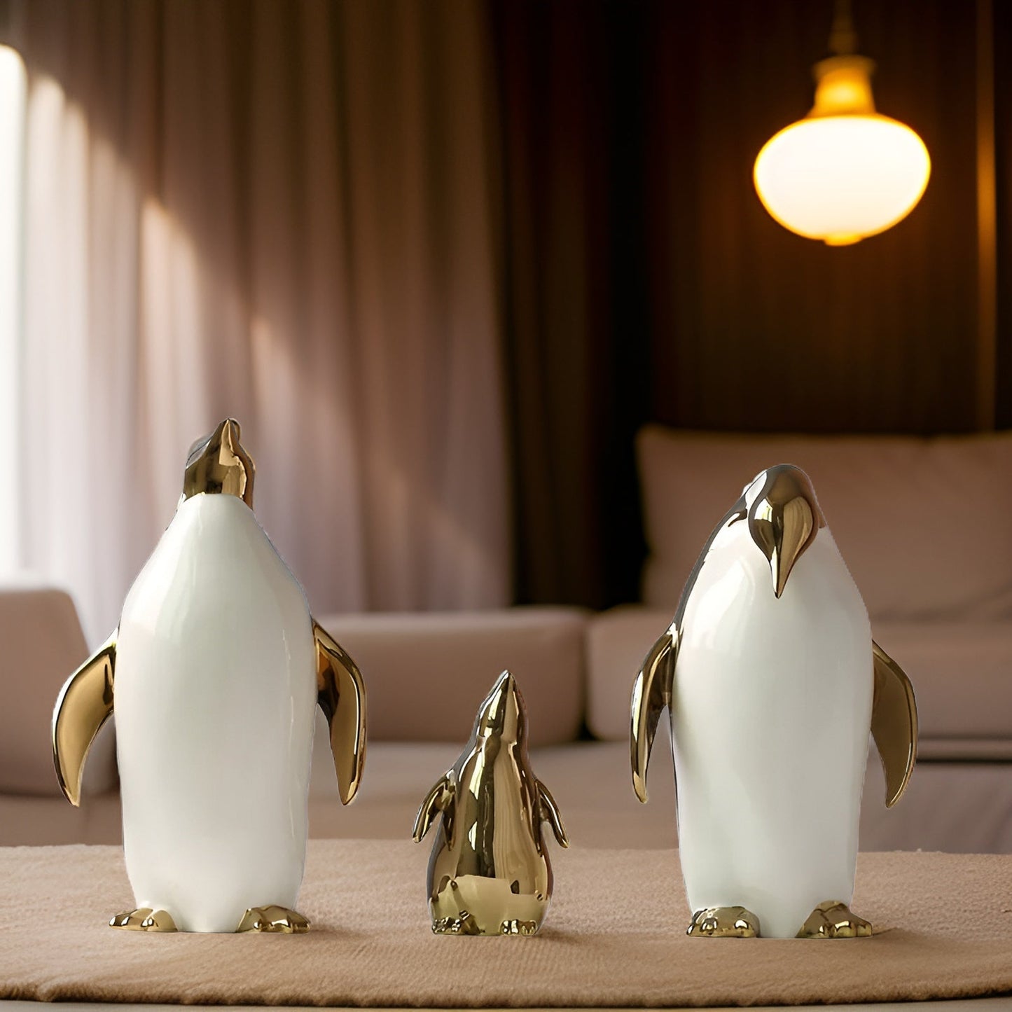 Gouden Pinguïn Beeld – Luxe Keramische Pinguïn Decoratie | Modern Glinsterend Accent – 15 tot 28 cm Hoog