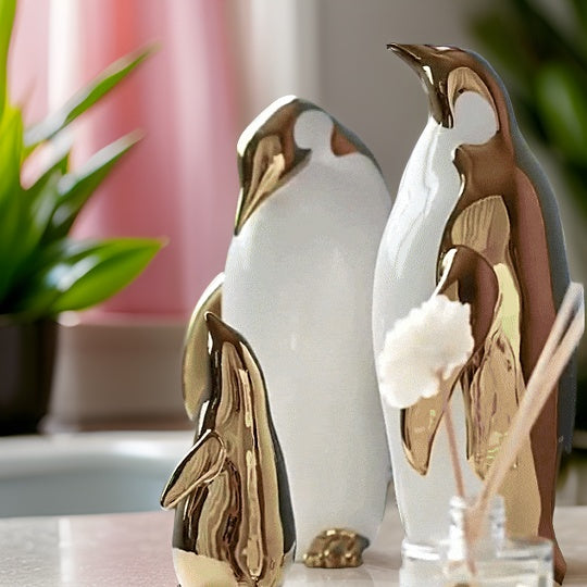 Gouden Pinguïn Beeld – Luxe Keramische Pinguïn Decoratie | Modern Glinsterend Accent – 15 tot 28 cm Hoog