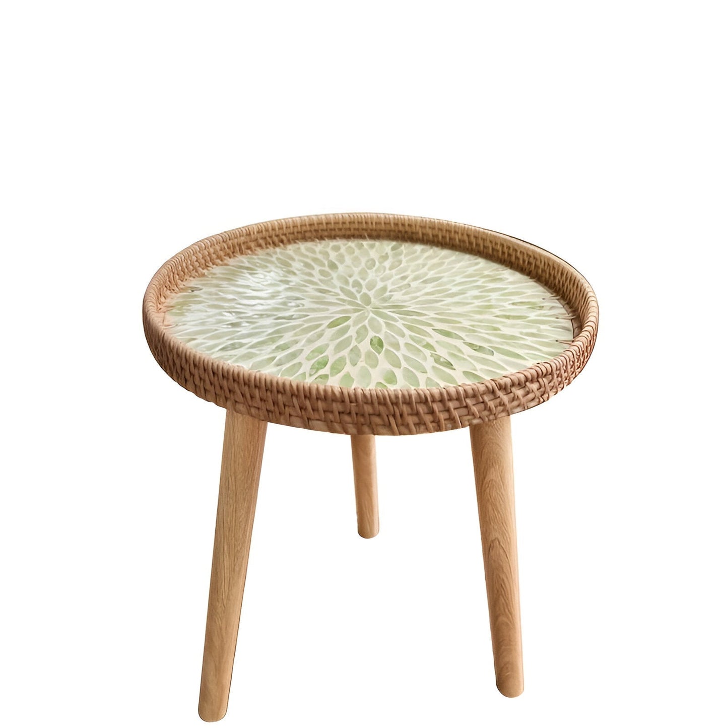 ScandiTripod Ronde Rattan Houten Salontafel – Handgemaakt Scandinavisch Design