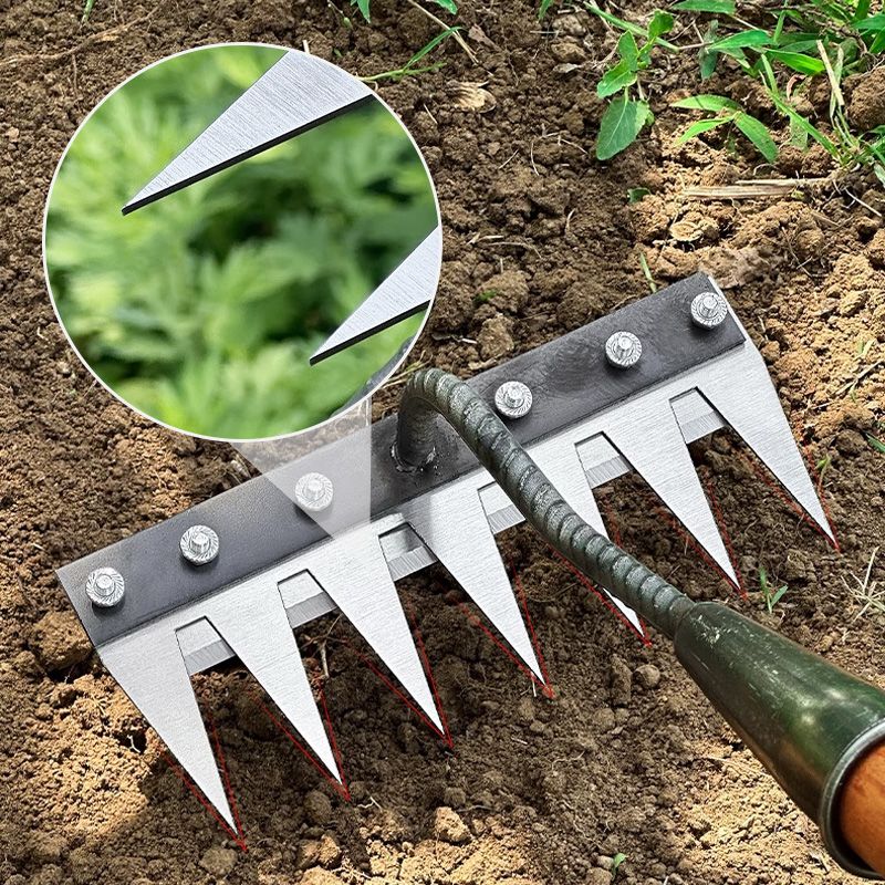 Tuinhark met Verwisselbare Kop – Carbonstalen Rake voor Onkruid, Bladeren & Grondbewerking | 5-8 Tanden, Compact & Roestvrij