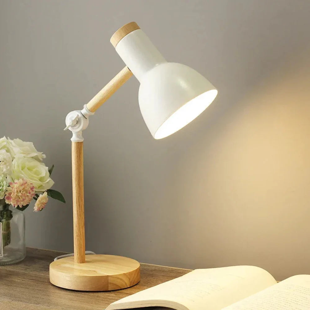 Verstelbare Houten Bureaulamp - Scandinavische LED Tafellamp met E27 Fitting en Kleuraccenten