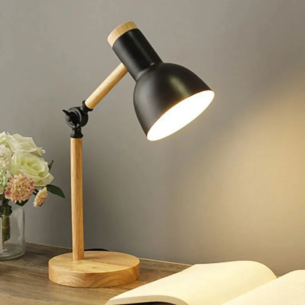 Verstelbare Houten Bureaulamp - Scandinavische LED Tafellamp met E27 Fitting en Kleuraccenten