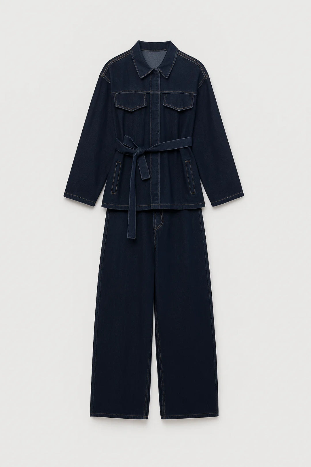 Dames co-ord set – oversized jas, wijde jeans, casual