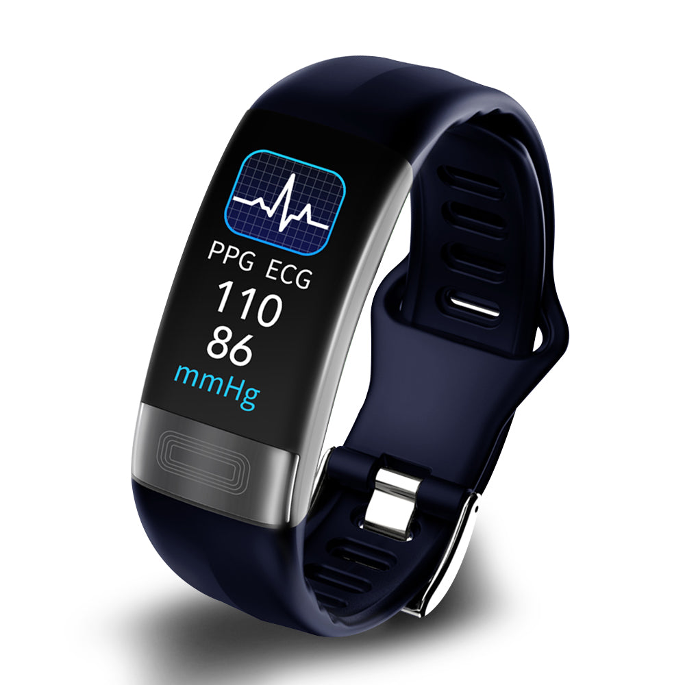 Smartwatch met Bloeddruk- en EKG-Meting – Waterdicht IP67, Geschikt voor Sport & Gezondheid | Compatibel met iOS & Android | In Zwart, Blauw of Rood Siliconen Bandje