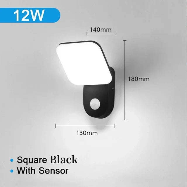 LED Buitenlamp met Bewegingssensor – Waterdichte Gevelverlichting voor Tuin en Oprit (12W PIR)
