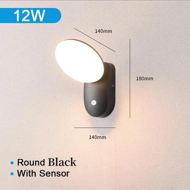 LED Buitenlamp met Bewegingssensor – Waterdichte Gevelverlichting voor Tuin en Oprit (12W PIR)