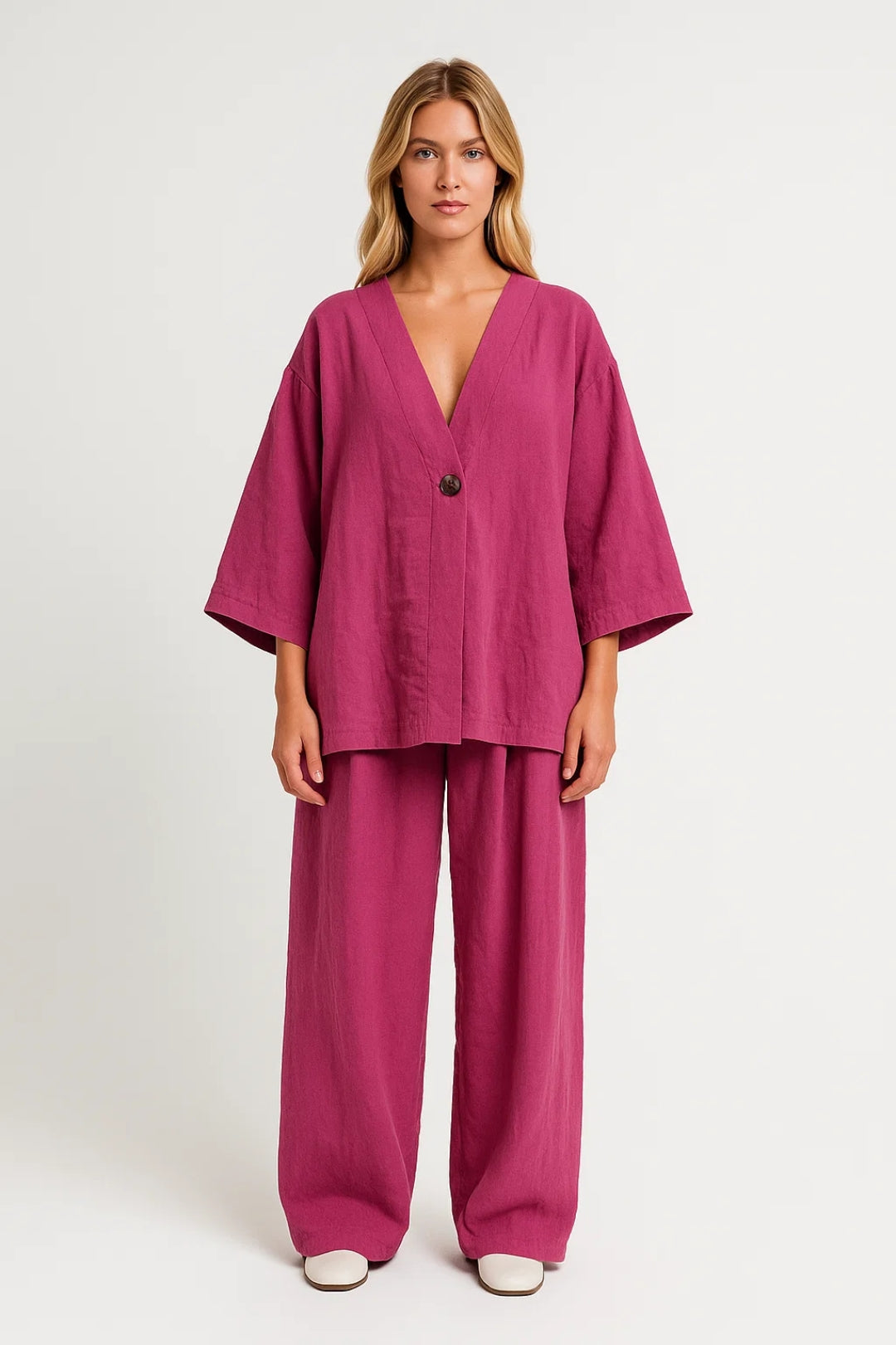 Dames set – oversized blouse, wijde broek, zomers, casual