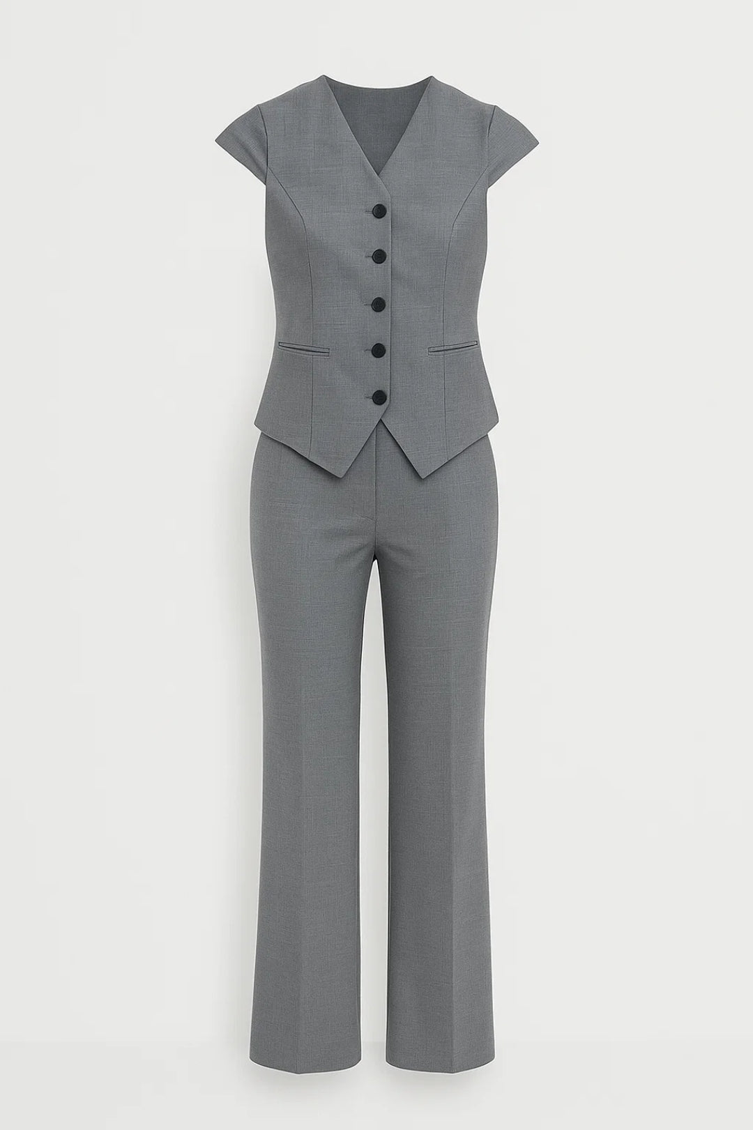 Dames co-ord set – vest met V-hals, wijde broek, zakelijk chic