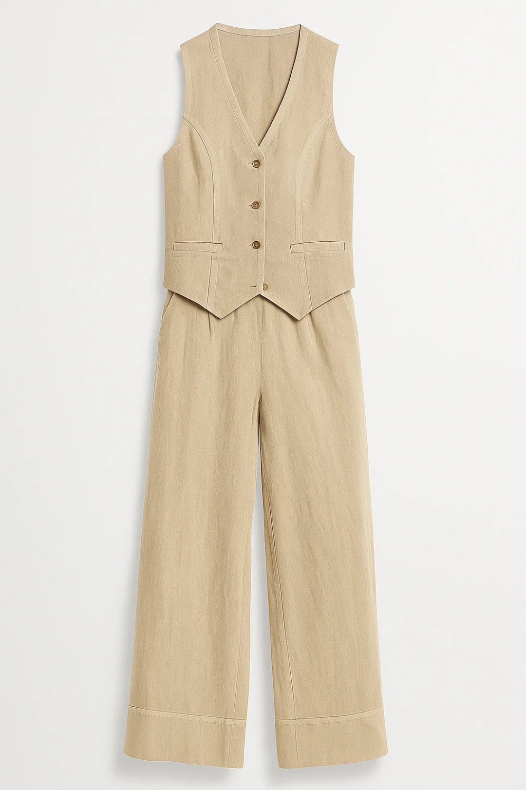 Dames co-ord set – gilet, extra wijde broek, zomers & stijlvol