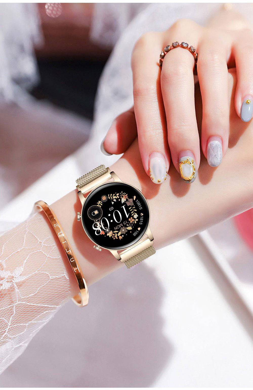 Smartwatch voor Dames – Slank Design, Gezondheidstracking & Meldingen | Waterdicht & Compatibel met Android & iOS