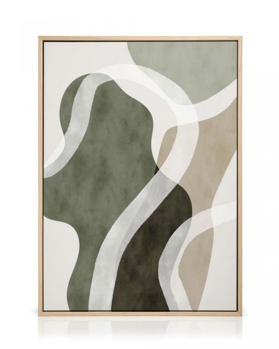 Lunara Abstracte Wanddecoratie – Organische Kunst met Houten Lijst en Zachte Kleuren