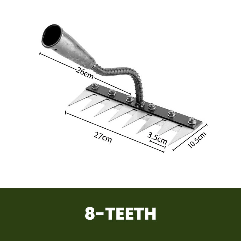 Tuinhark met Verwisselbare Kop – Carbonstalen Rake voor Onkruid, Bladeren & Grondbewerking | 5-8 Tanden, Compact & Roestvrij