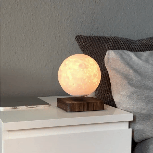 Lunora Zwevende Maanlamp – Magnetische 3D Maanlamp met Houten Voet en LED Verlichting