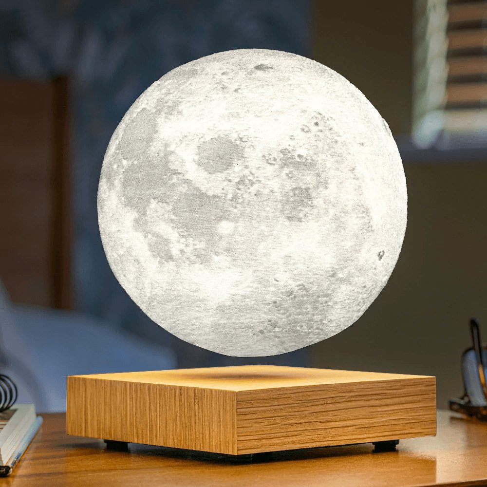 Lunora Zwevende Maanlamp – Magnetische 3D Maanlamp met Houten Voet en LED Verlichting
