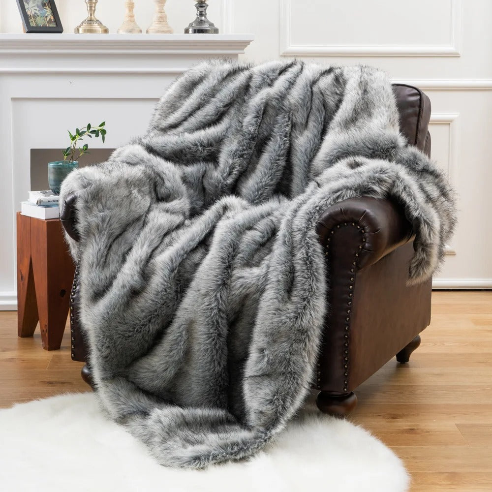 Luxueuze Imitatiebont Deken – Zachte Faux Vossenbont Plaid voor Bed of Bank