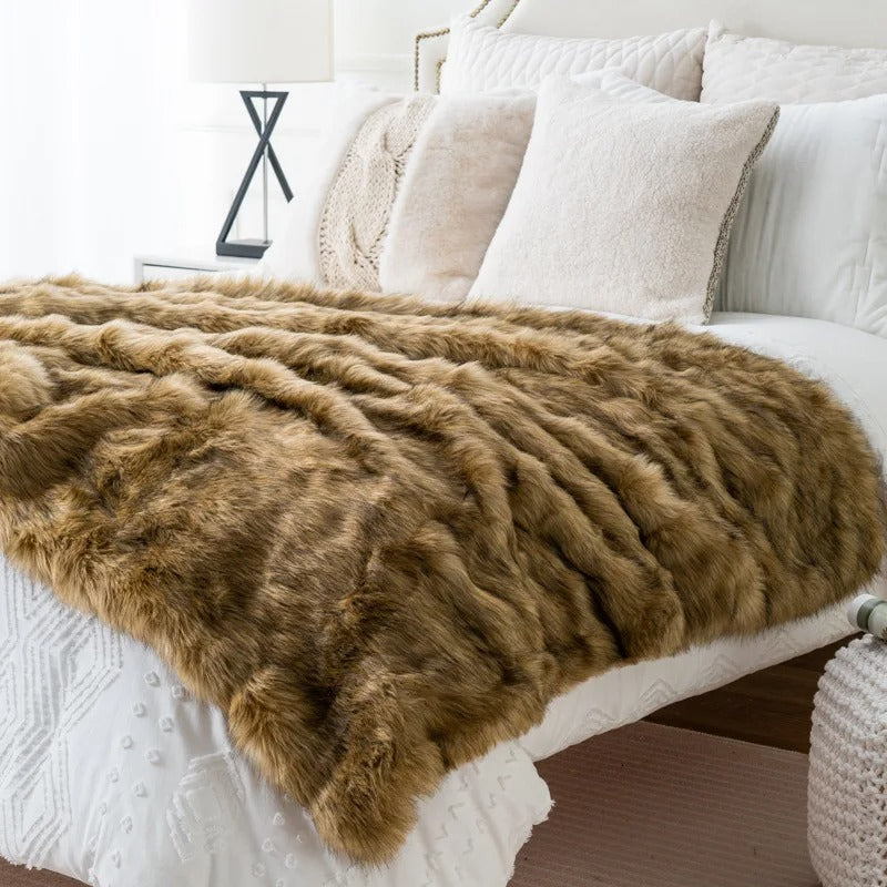 Luxueuze Imitatiebont Deken – Zachte Faux Vossenbont Plaid voor Bed of Bank