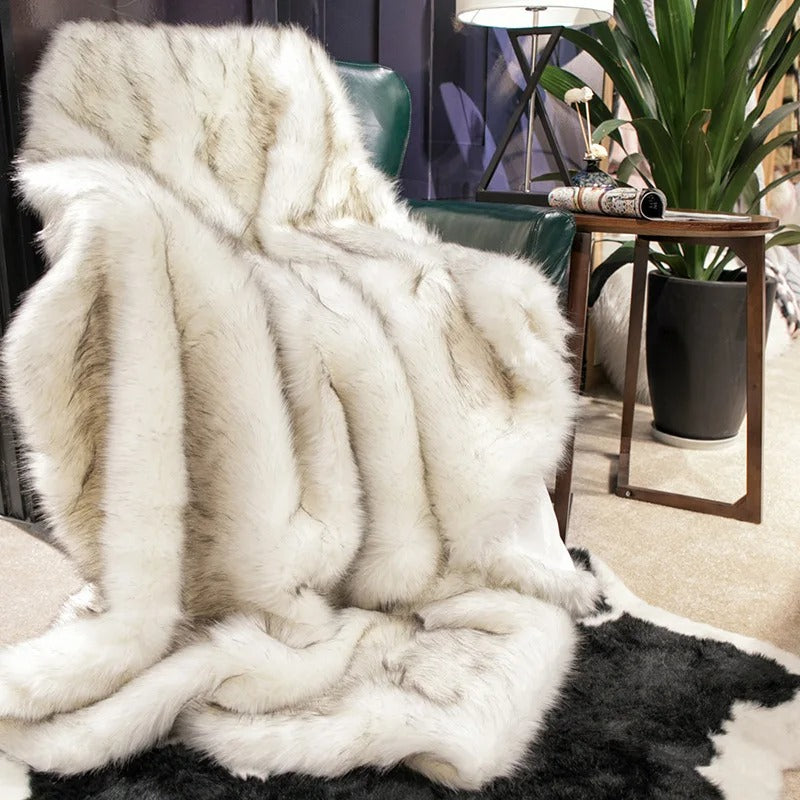 Luxueuze Imitatiebont Deken – Zachte Faux Vossenbont Plaid voor Bed of Bank
