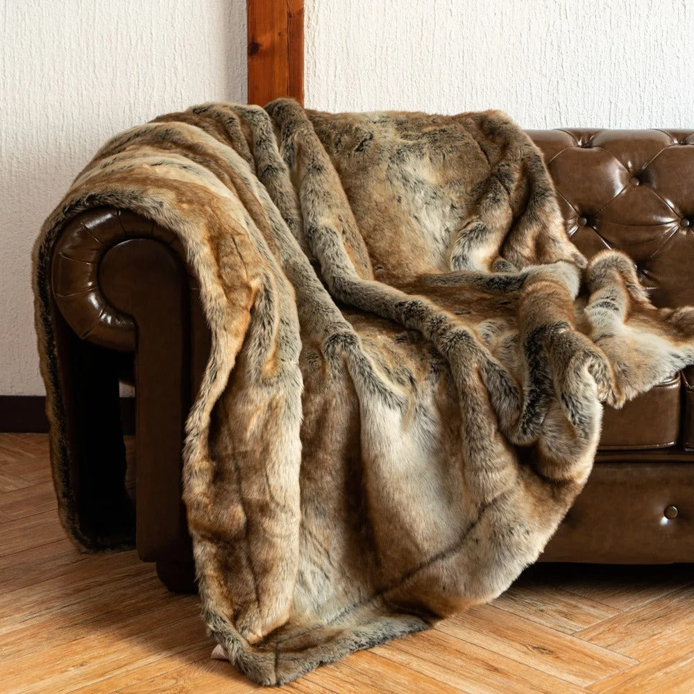 Luxueuze Imitatiebont Deken – Zachte Faux Vossenbont Plaid voor Bed of Bank