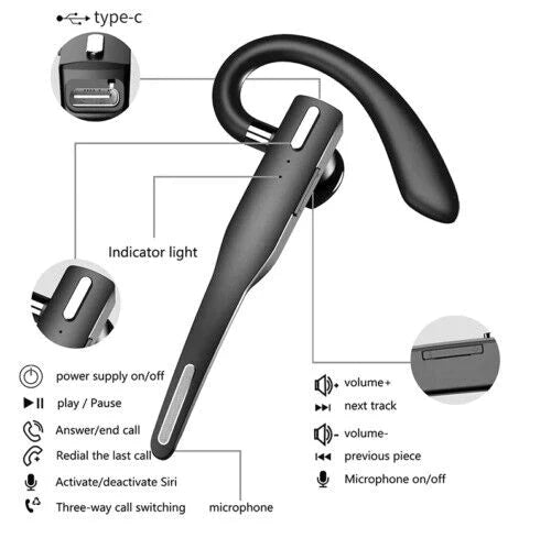 Bluetooth 5.1 Headset met Dual Microfoon & Noise Cancelling – Draadloos Oortje met Lange Accuduur voor Handsfree Bellen | Zwart