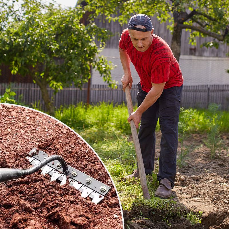 Tuinhark met Verwisselbare Kop – Carbonstalen Rake voor Onkruid, Bladeren & Grondbewerking | 5-8 Tanden, Compact & Roestvrij