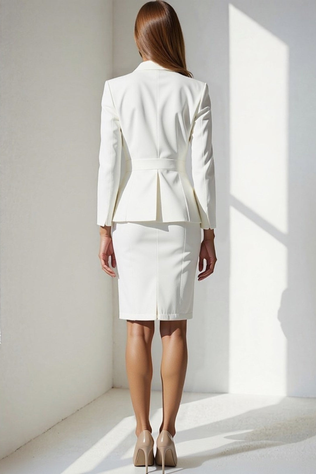 Dames rokpak – blazer met dubbele knoop, pencil rok, zakelijk