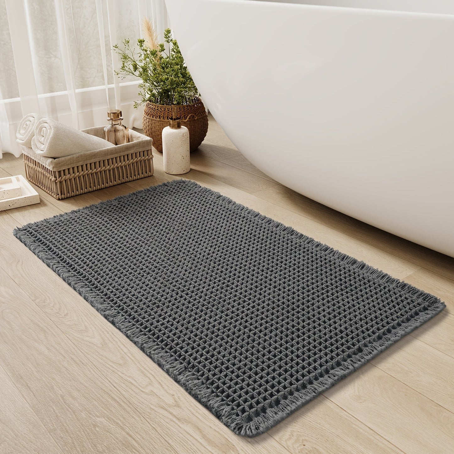 AquaLuxe | Elegant Antislip Polyester Bath Mat with Waffle Design 5